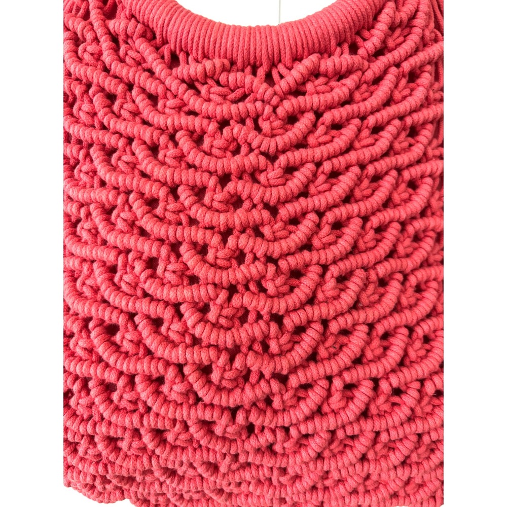 Sigrid Olsen Handcrafted Coral Crochet Tote Wooden Handles Resort Bag Lined NWT - Picture 6 of 16